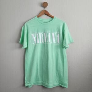 NIRVANA Urban Outfitters Mint Green Acid Wash Cotton Short Sleeve Band Tee